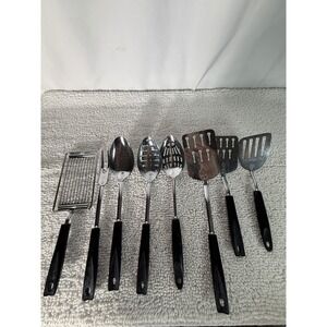 Vintage Ekco Kitchen Utensil Set 8pc Black Handle Chromium Plated USA Made